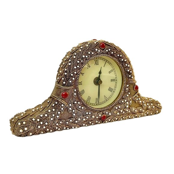 Vintage Mantle Clock with Enameled Metal and Embedded Beads & Roman Numerals. - Picture 4 of 9